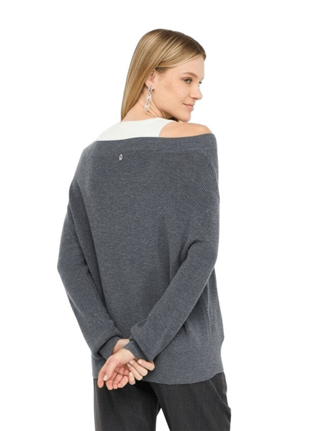 Liu Jo Grey Knit Sweater With Jewel-Embroidered Inserts
