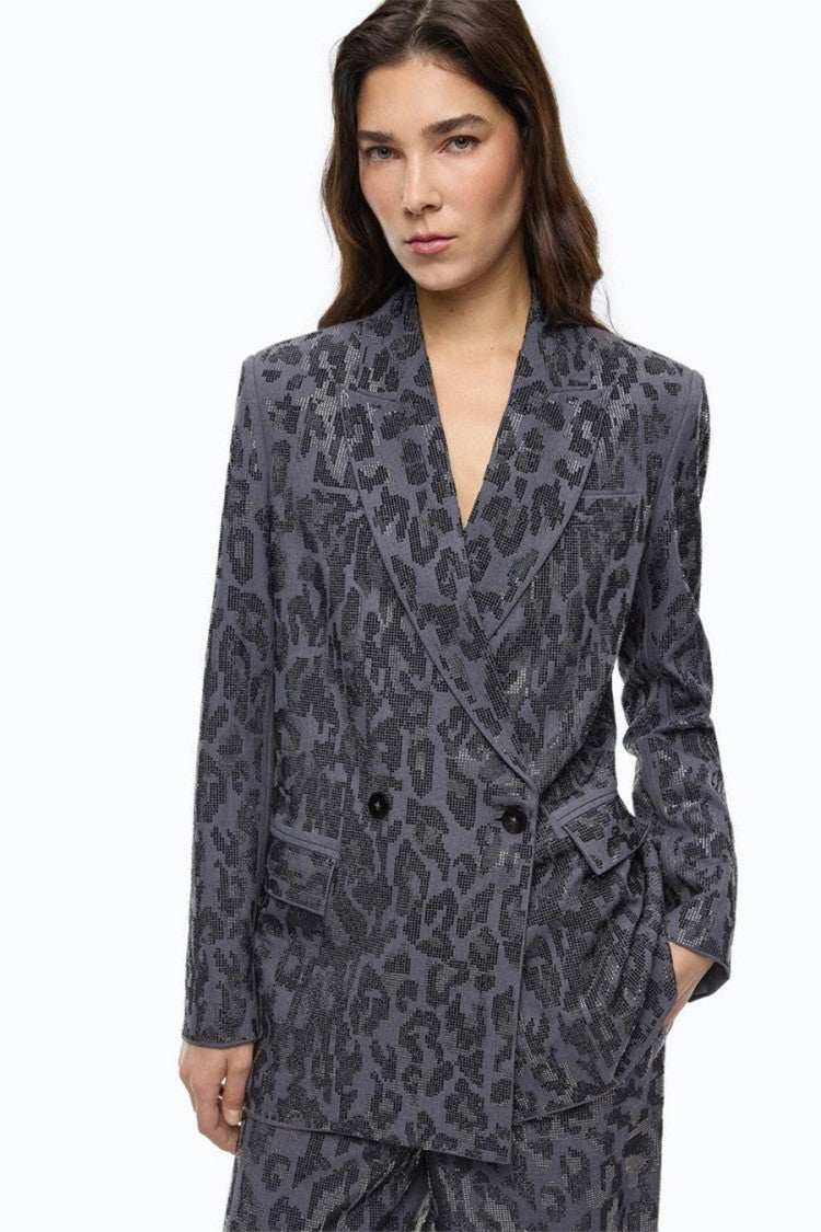 Pinko Grey Polyester-Viscose Blend Leopard Jacquard Blazer