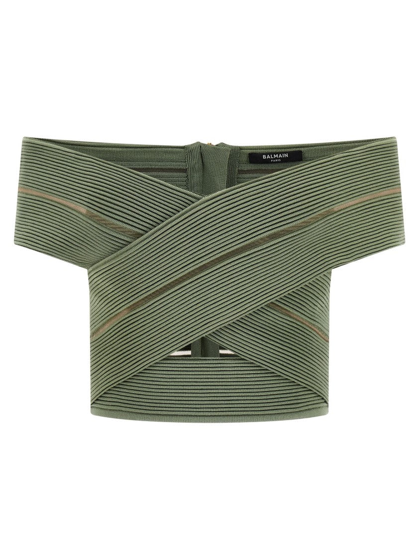 Balmain Off-The-Shoulder Crop Top