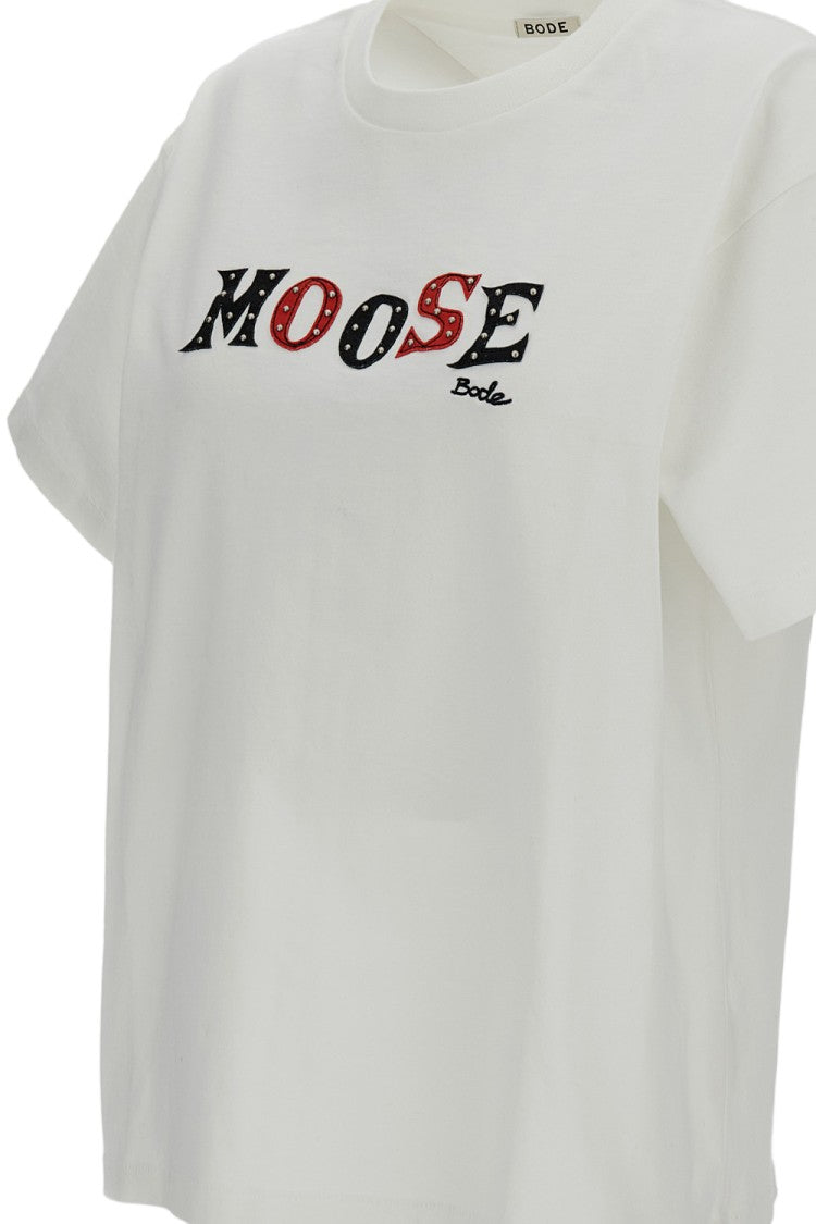 Bode New York White Moose Short Sleeve Tee