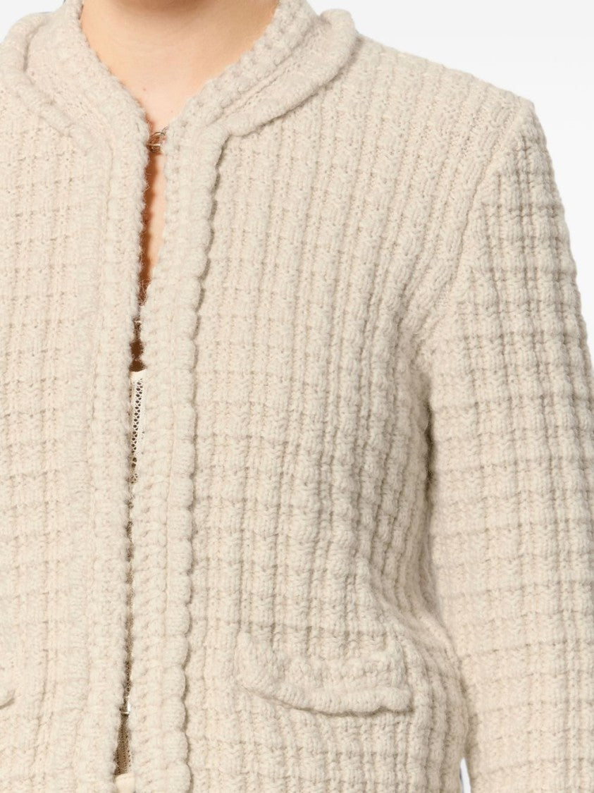 Isabel Marant Hortense Textured Waffle Knit Picot Trim Cardigan