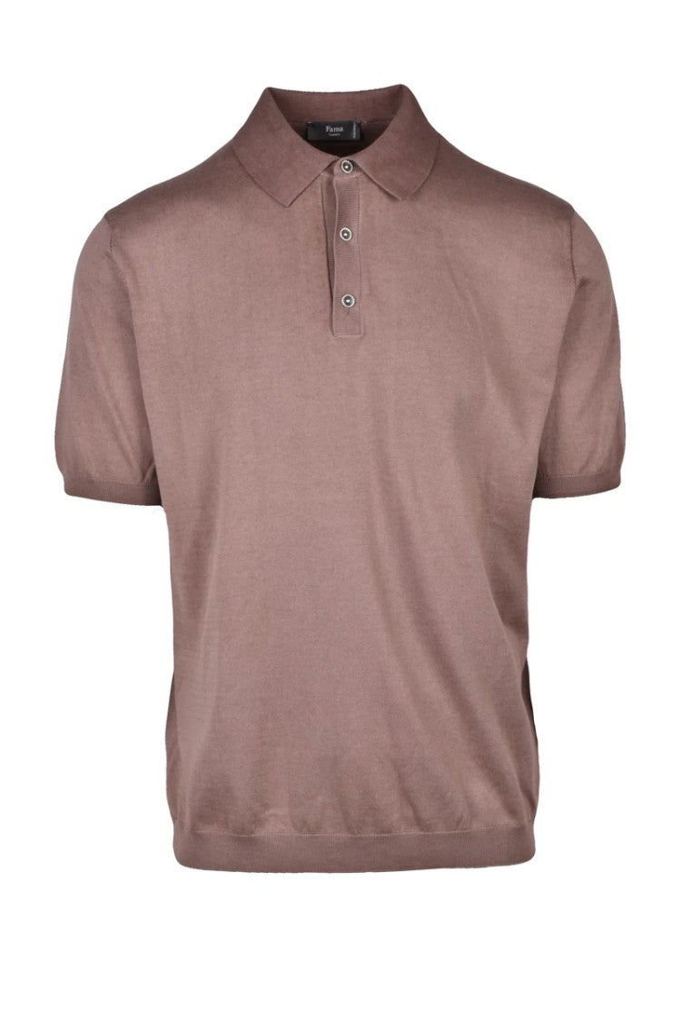 Fama Brown Cotton Knit Polo