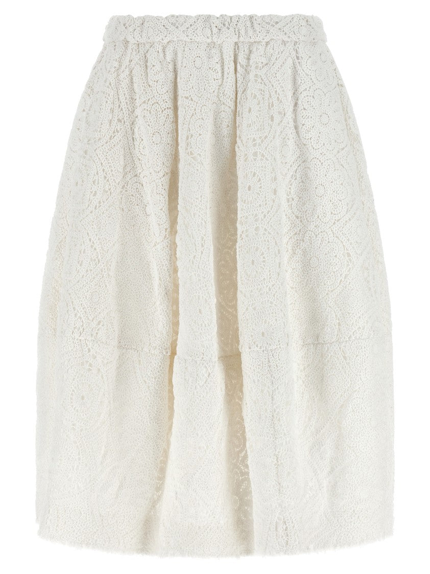Comme Des Garçons Flared Macramé Midi Skirt With Drawstring Waistband