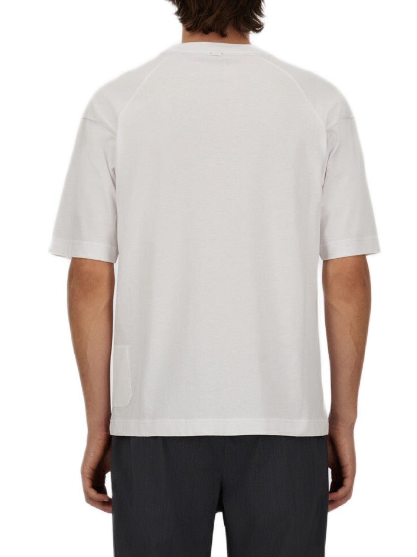 Herno Boxy-Fit White Jersey T-Shirt With Ribbed Crew Neck And Pocket Details