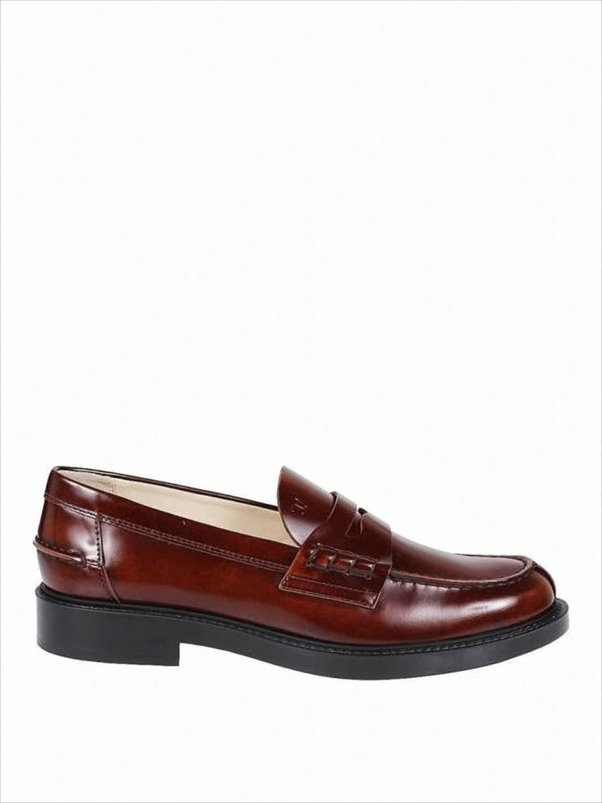 Tod's Polished Leather Penny Loafers With Rubber Sole
