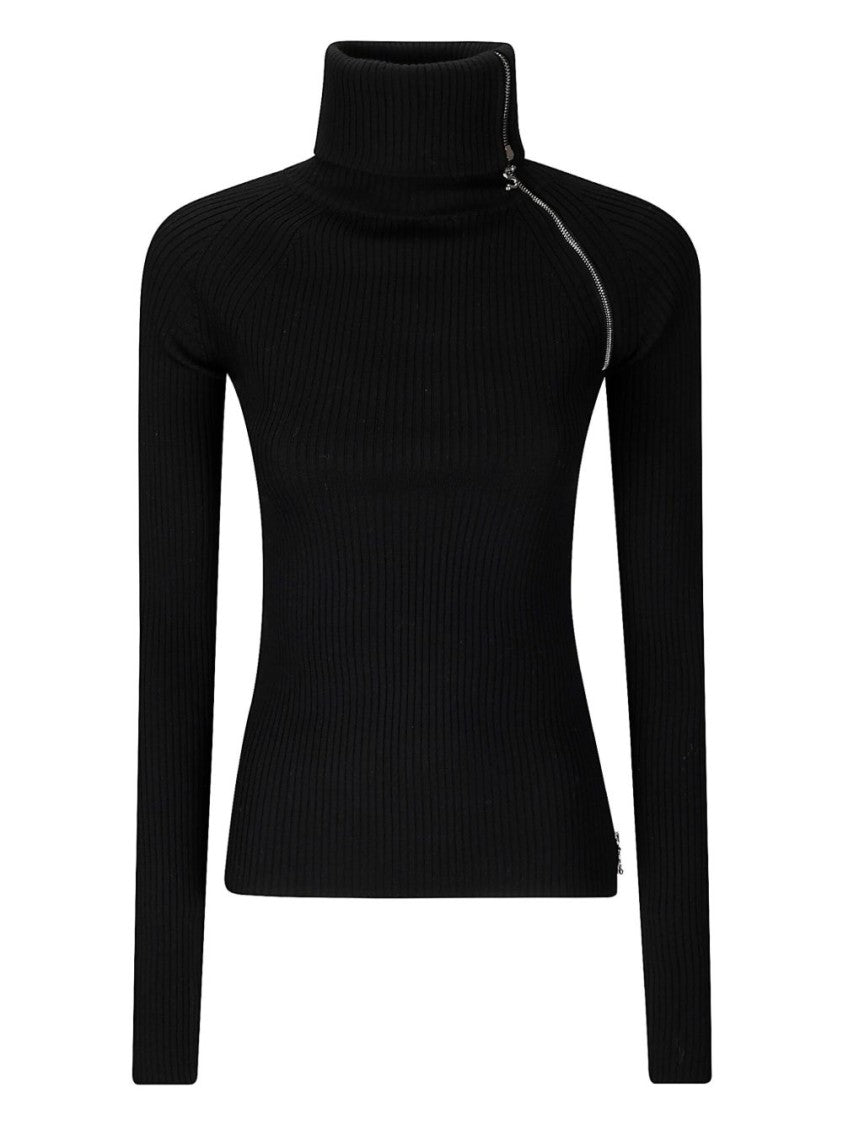 Sportmax Ribbed Turtleneck Sweater With Asymmetrical Zipper Detail