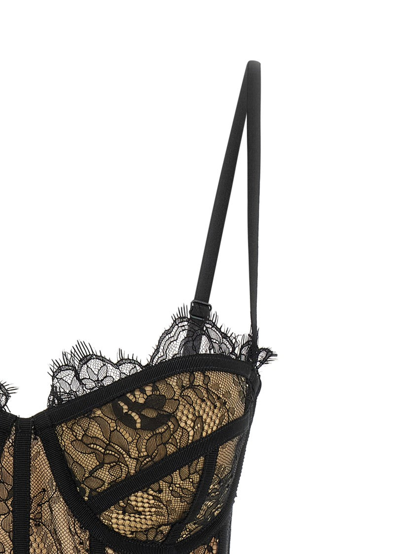 Giuseppe Di Morabito Lace Overlay Bustier Top With Flared Silhouette And Scalloped Edges