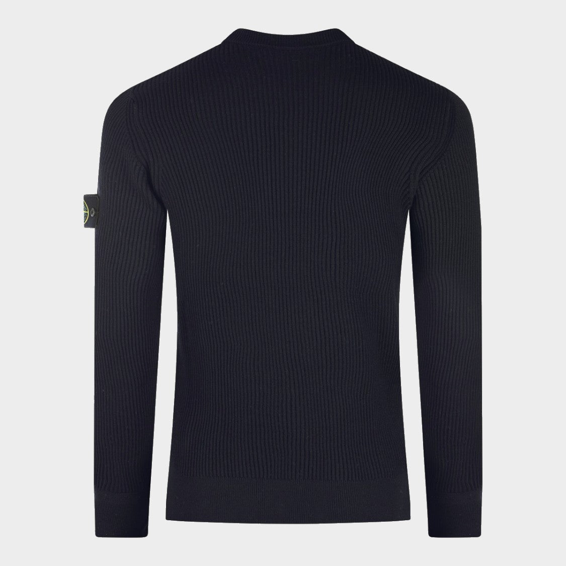 Stone Island Finely Ribbed Black Knit Sweater With Distinctive Patch Detail
