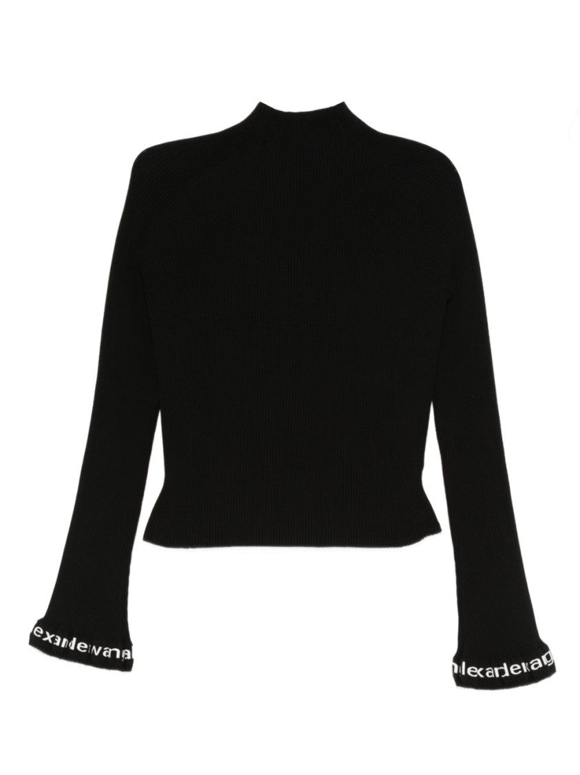 Alexander Wang Fitted Black Ribbed Sweater With Mock Neck
