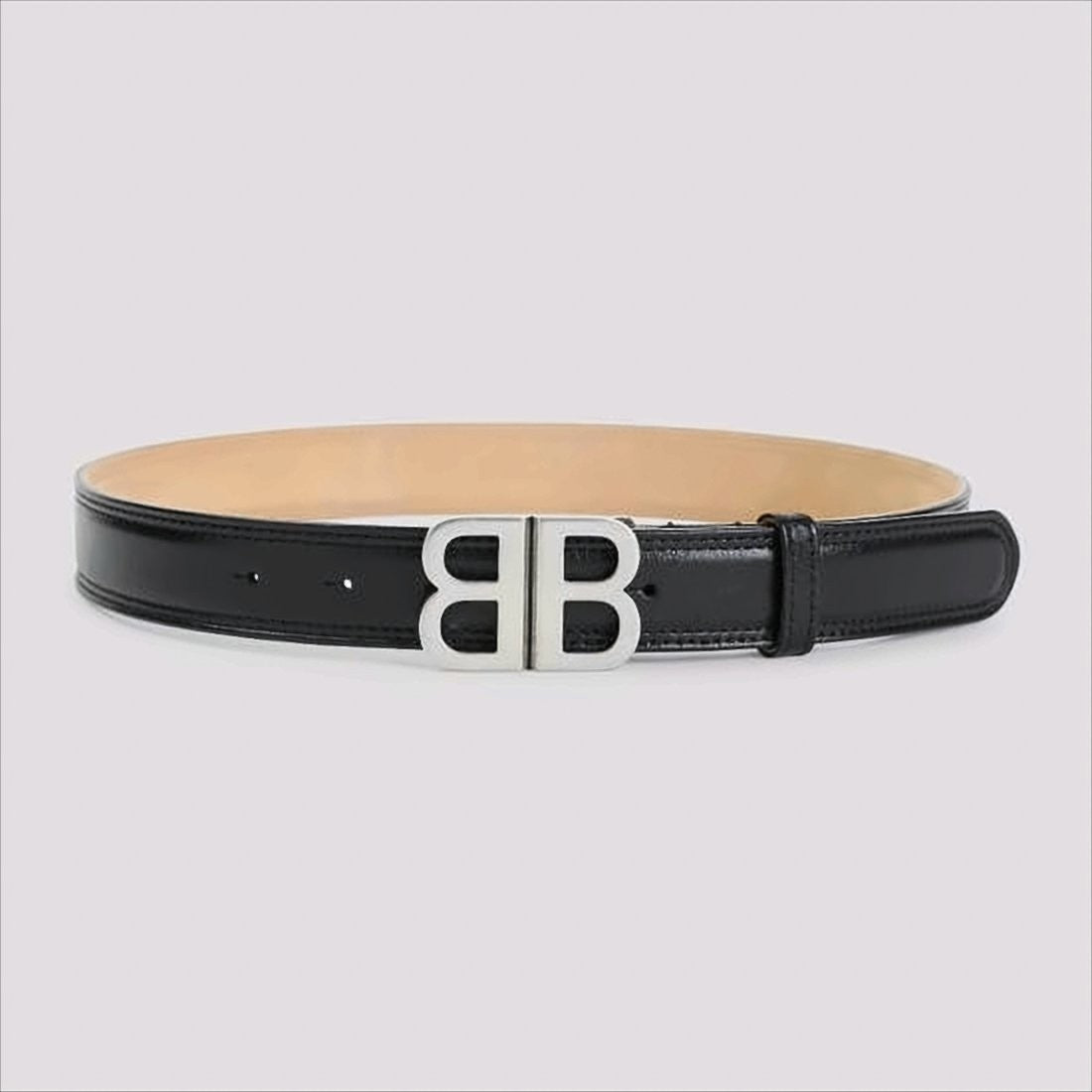 Balenciaga Smooth Black Leather Belt With Distinctive Silver-Tone Buckle