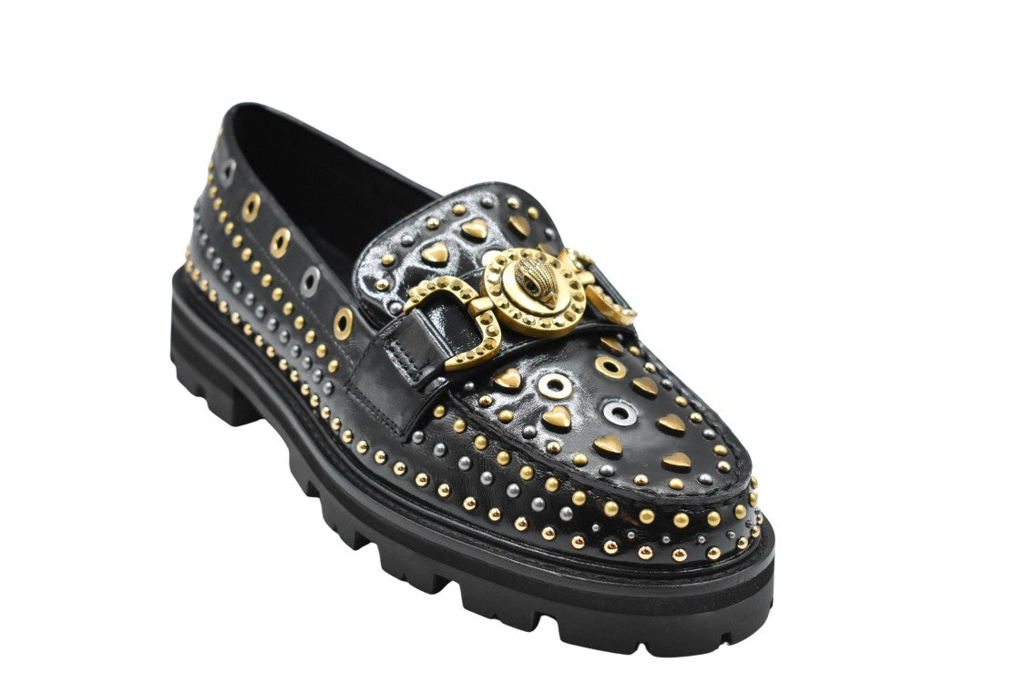 Kurt Geiger Black Loafers With Gold Buckle