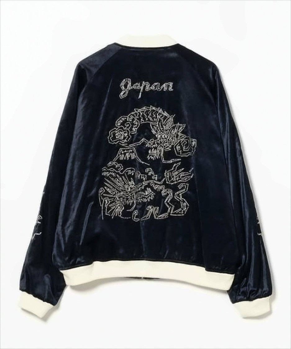 Sasquatchfabrix Intricately Embroidered Blue Bomber Jacket