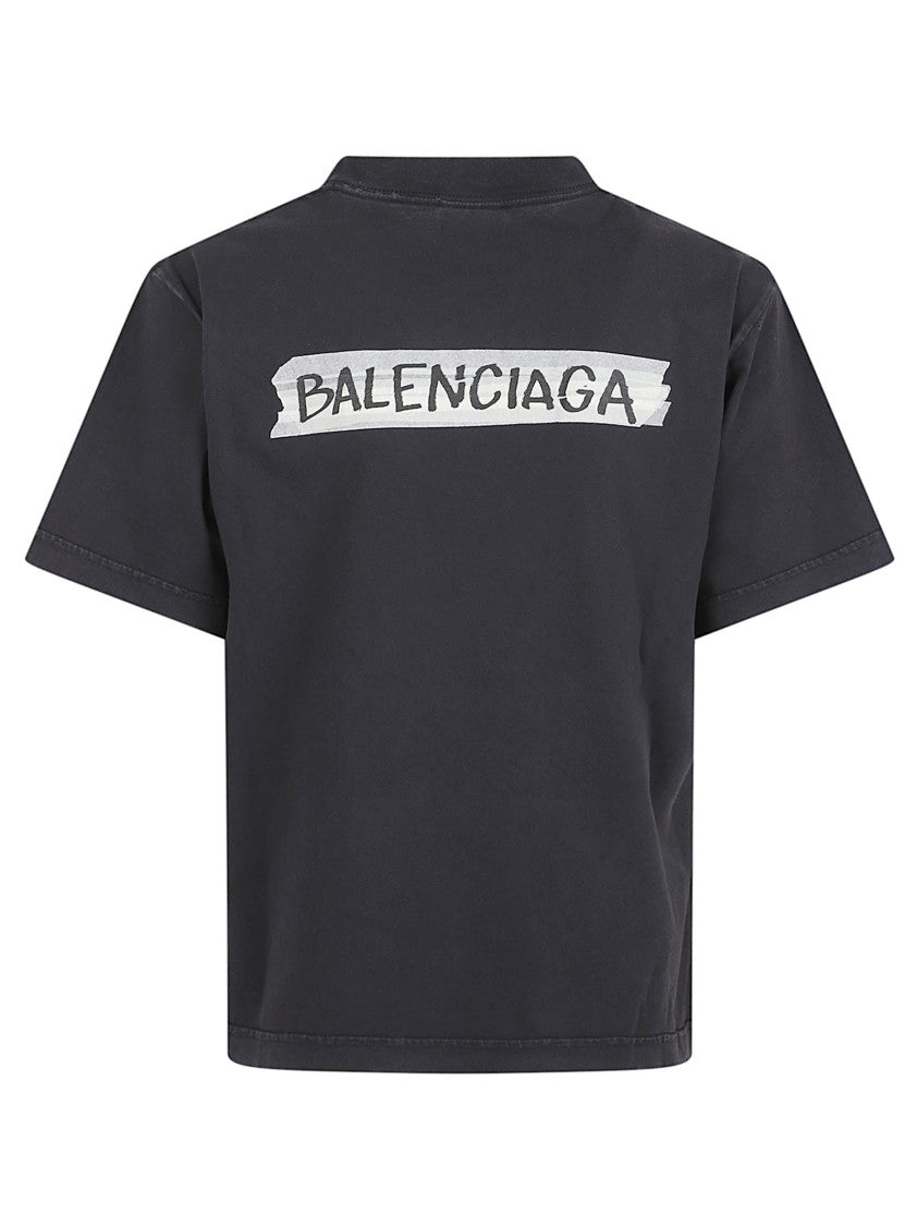 Balenciaga Cropped Short-Sleeved T-Shirt With Bold Brushstroke Logo