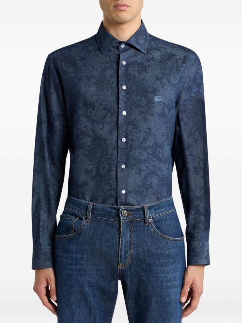 Etro Paisley Patterned Cotton Shirt With Logo Buttons