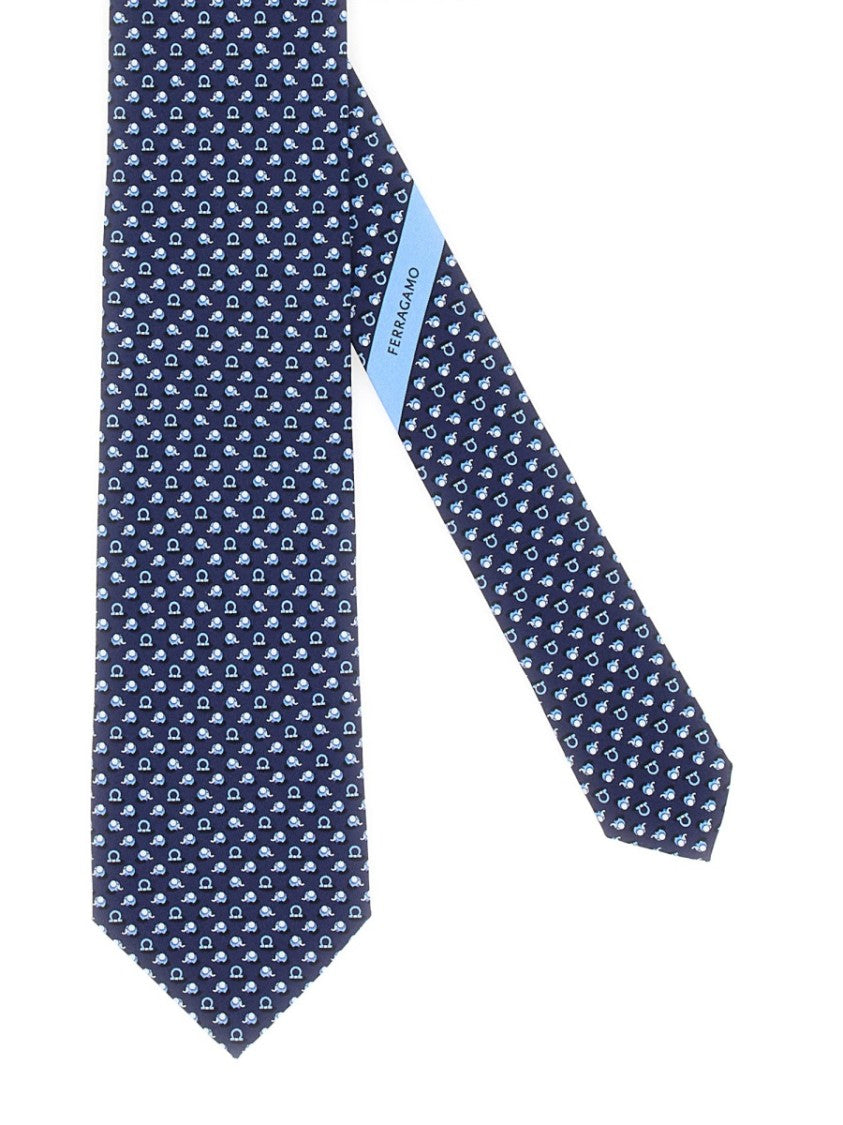 Ferragamo Classic Blue Silk Tie With Repeating Pattern