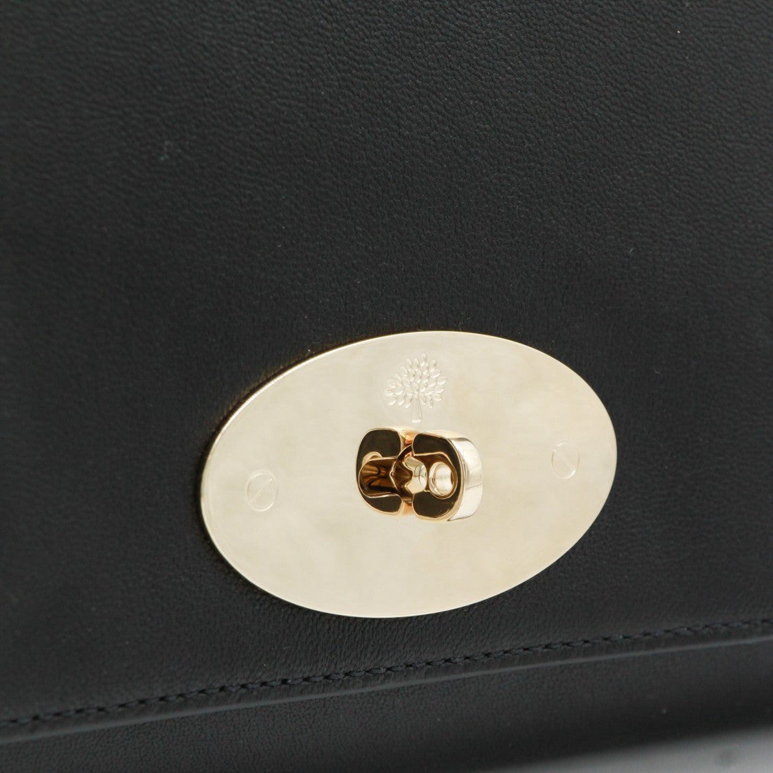 Mulberry Rectangular Black Bag With Oval Gold-Tone Turn-Lock Closure