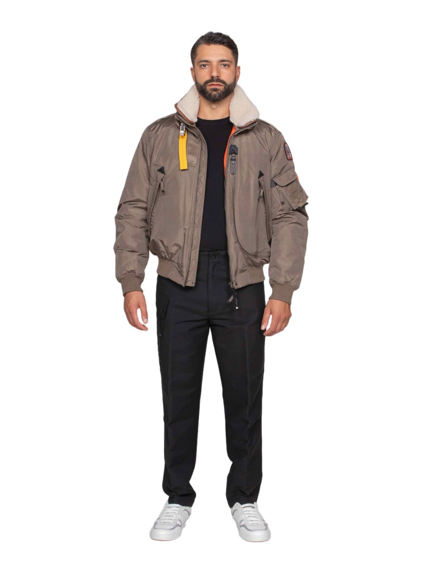 Pjs Parajumpers Slate Mud Bomber Jacket With Shearling Collar And Distinctive Accents