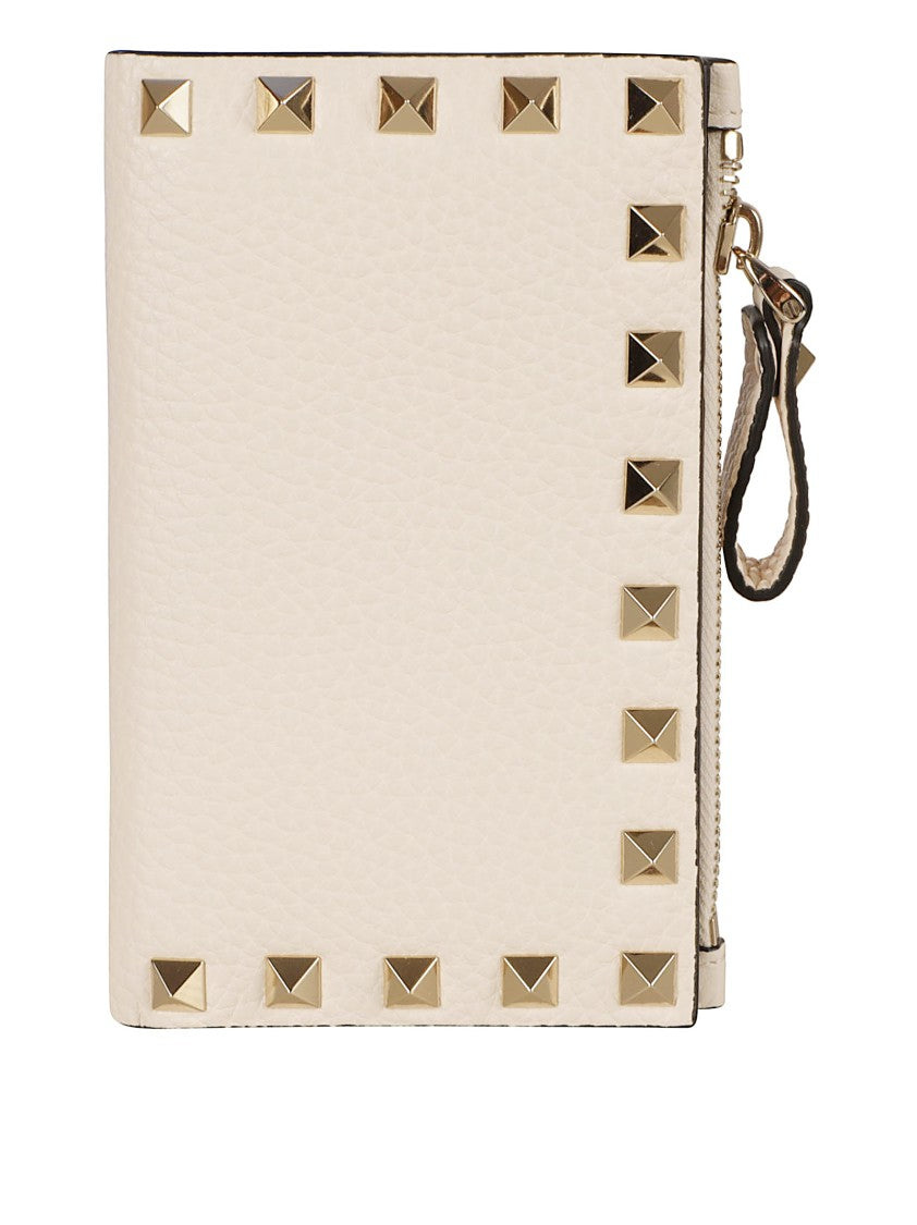 Valentino Garavani Compact Neutral Wallet With Textured Surface