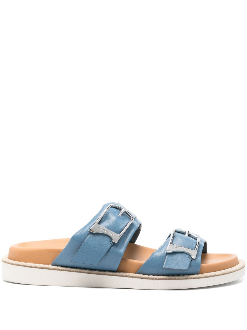 Santoni Open-Design Blue Sandals With Stylish Buckles