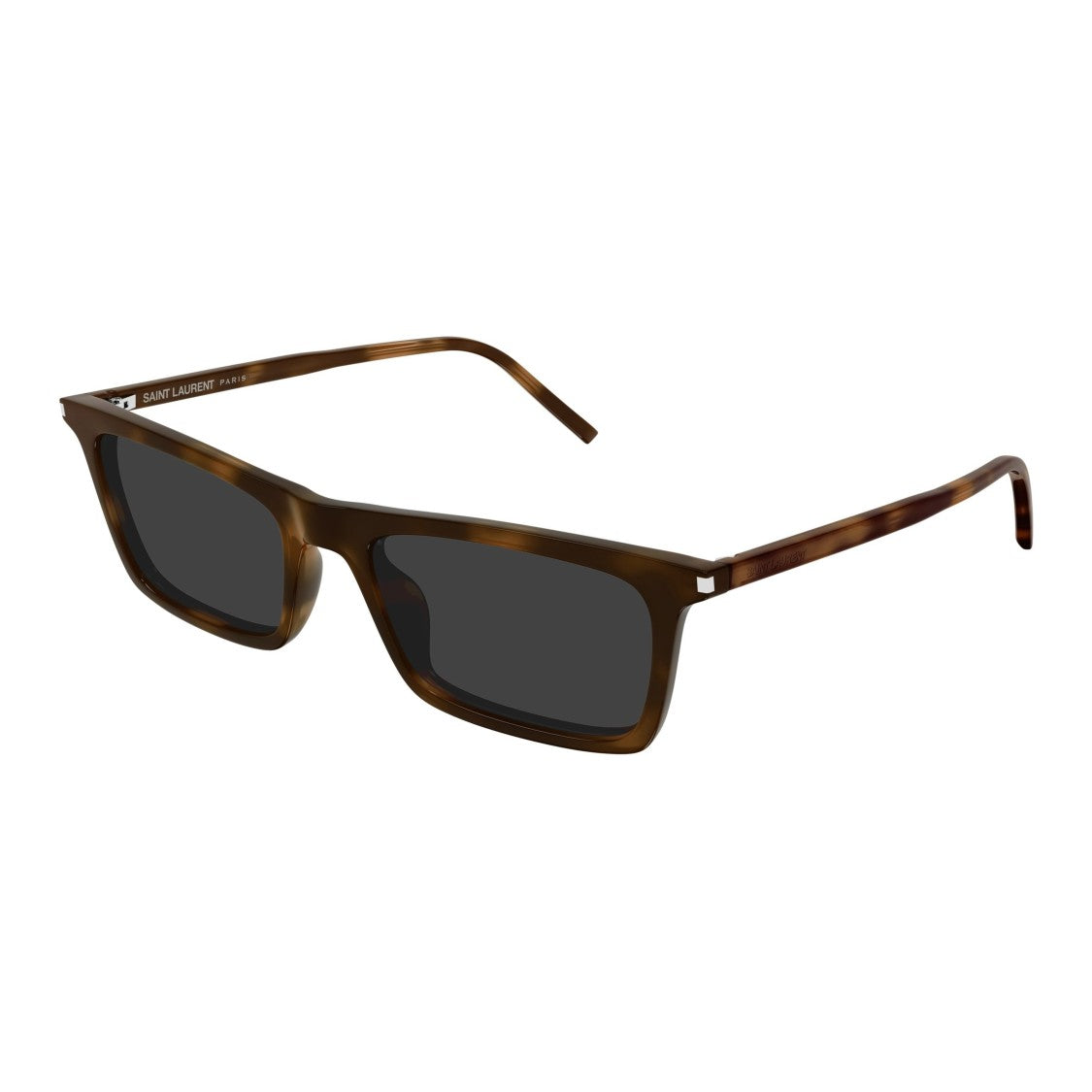 Saint Laurent Tortoiseshell Rectangular Frame Sunglasses With Metallic Accents