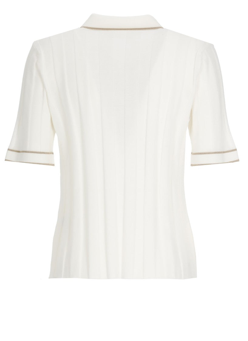 Kangra Ivory Cotton Lurex-Trim Polo Shirt