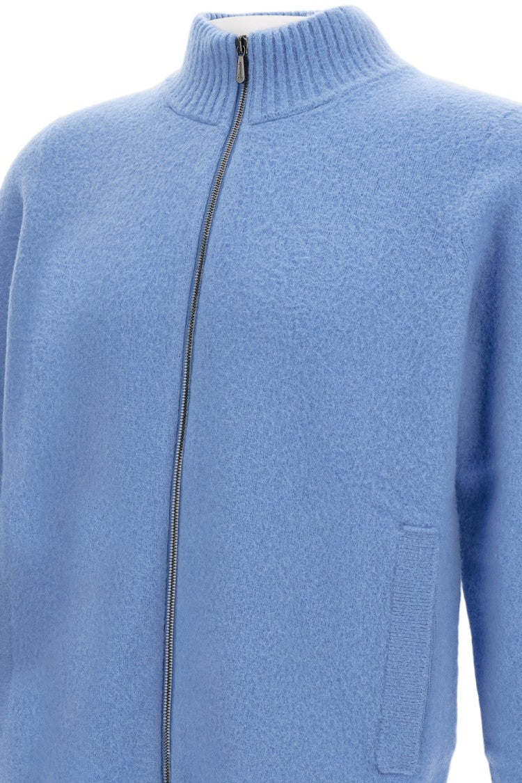 Drumohr Brushed Virgin Wool Cardigan With High Knit Collar And Zip Closure