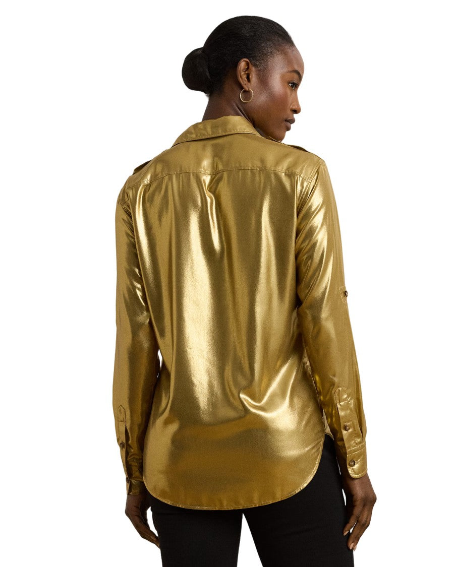 Lauren Ralph Lauren Long Sleeve Gold Foil Button Front Shirt