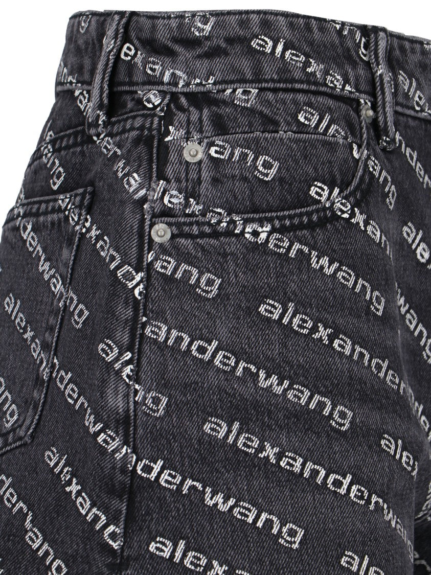 Alexander Wang Dark Grey Denim Logo Shorts