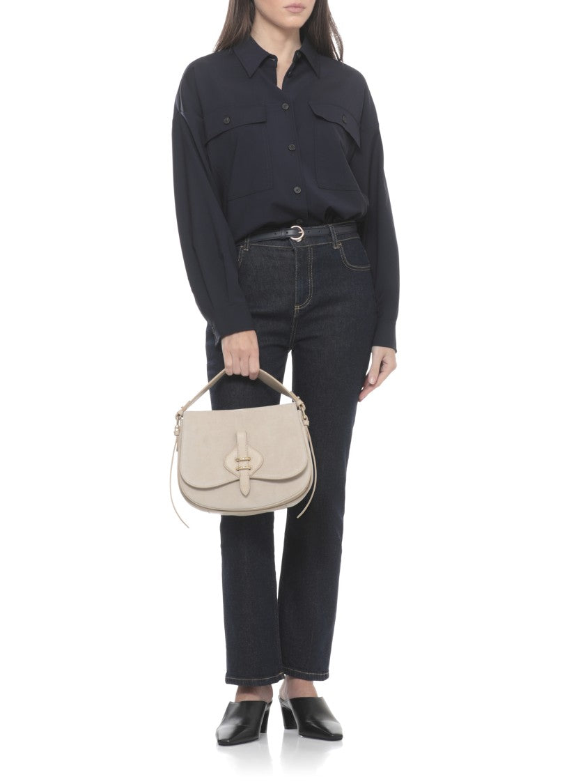 Coccinelle Medium Suede Leather Shoulder Bag With Gold-Tone Details