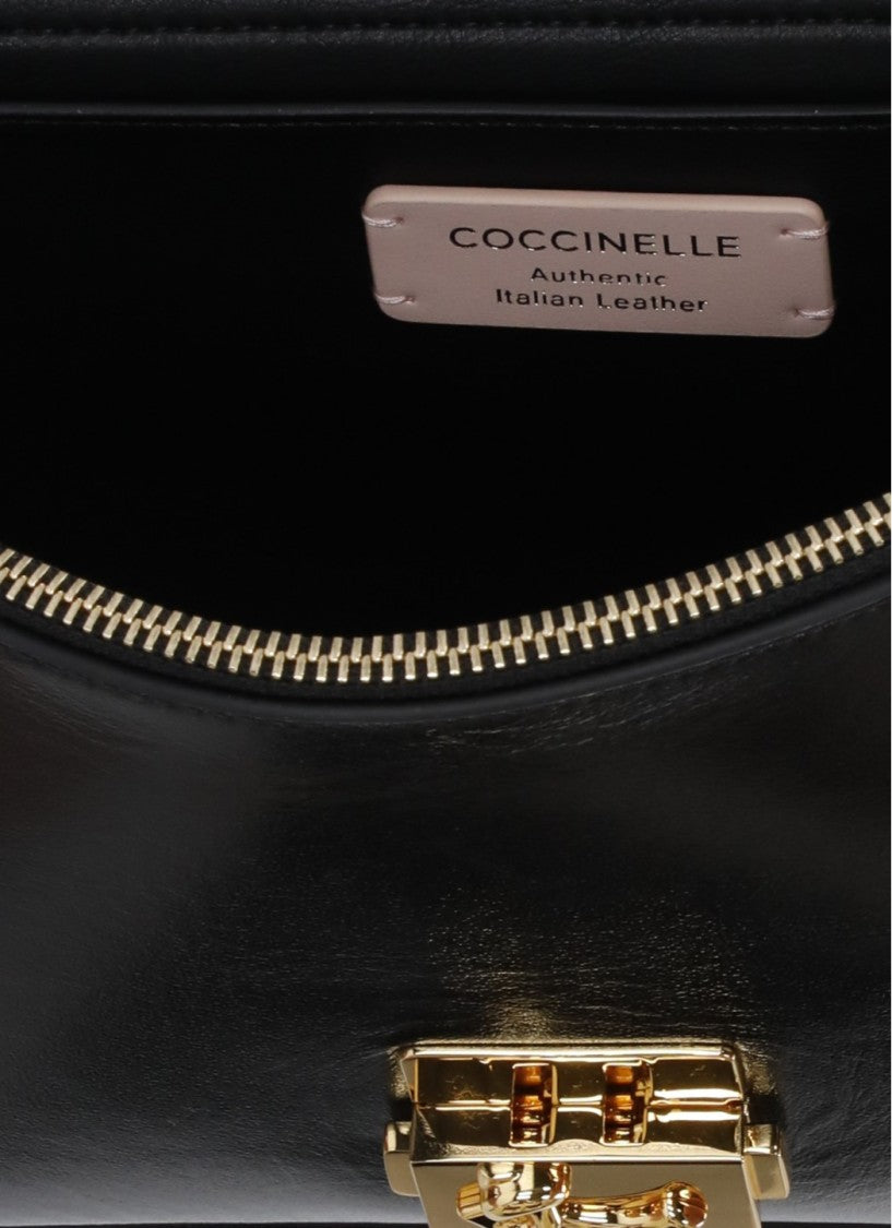 Coccinelle C-Me Lock Large Shoulder Bag With Polished Leather Finish
