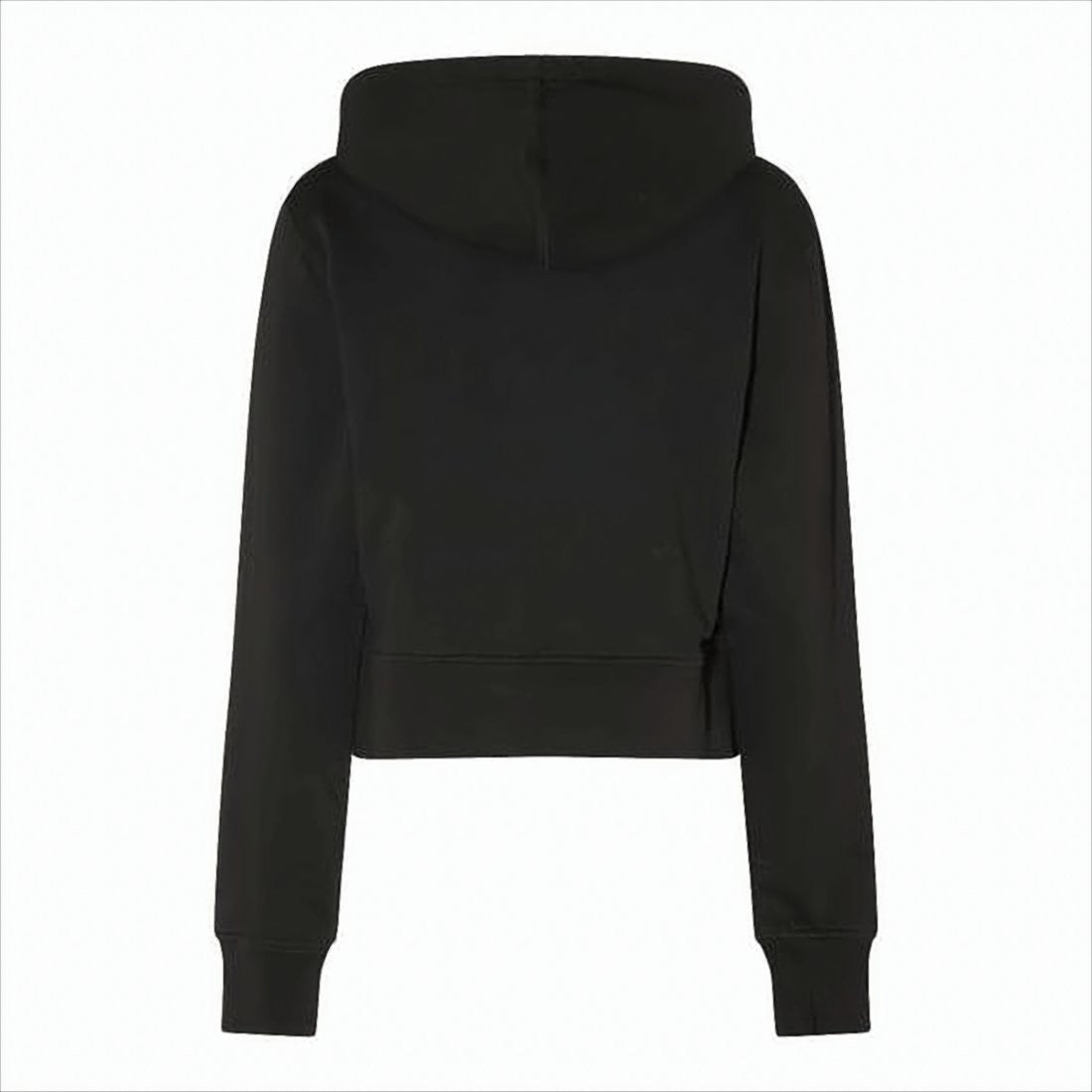 Palm Angels Cropped Black Pullover Hoodie With Front Kangaroo Pocket