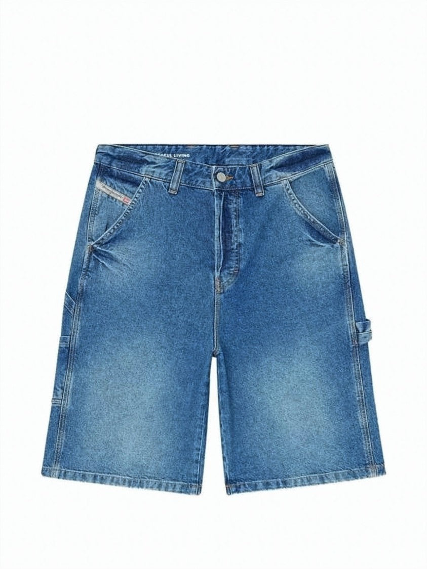 Diesel Blue D-Livery-W-Short Cotton Denim Shorts