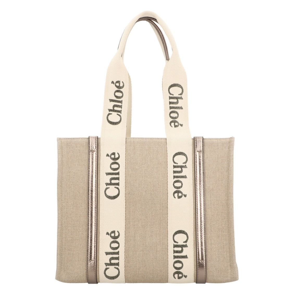Chloé Woody Tote Bag In Linen & Leather