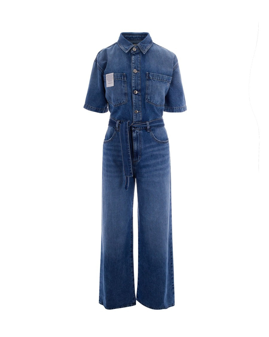 Icon Denim Denim Jumpsuit With Belted Waist And Button-Up Front