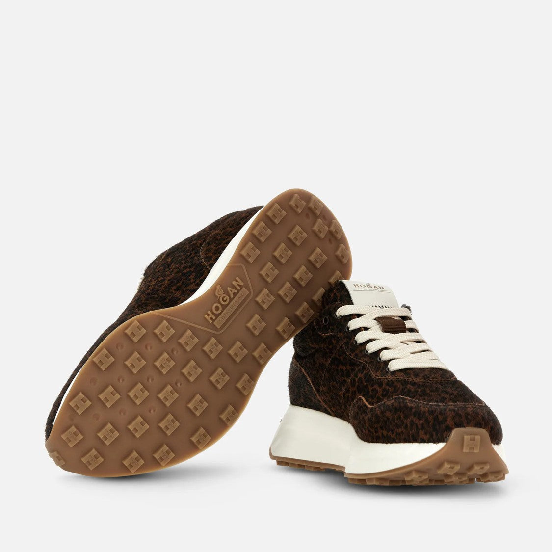 Hogan Leopard Print Dark Brown Suede Sneakers