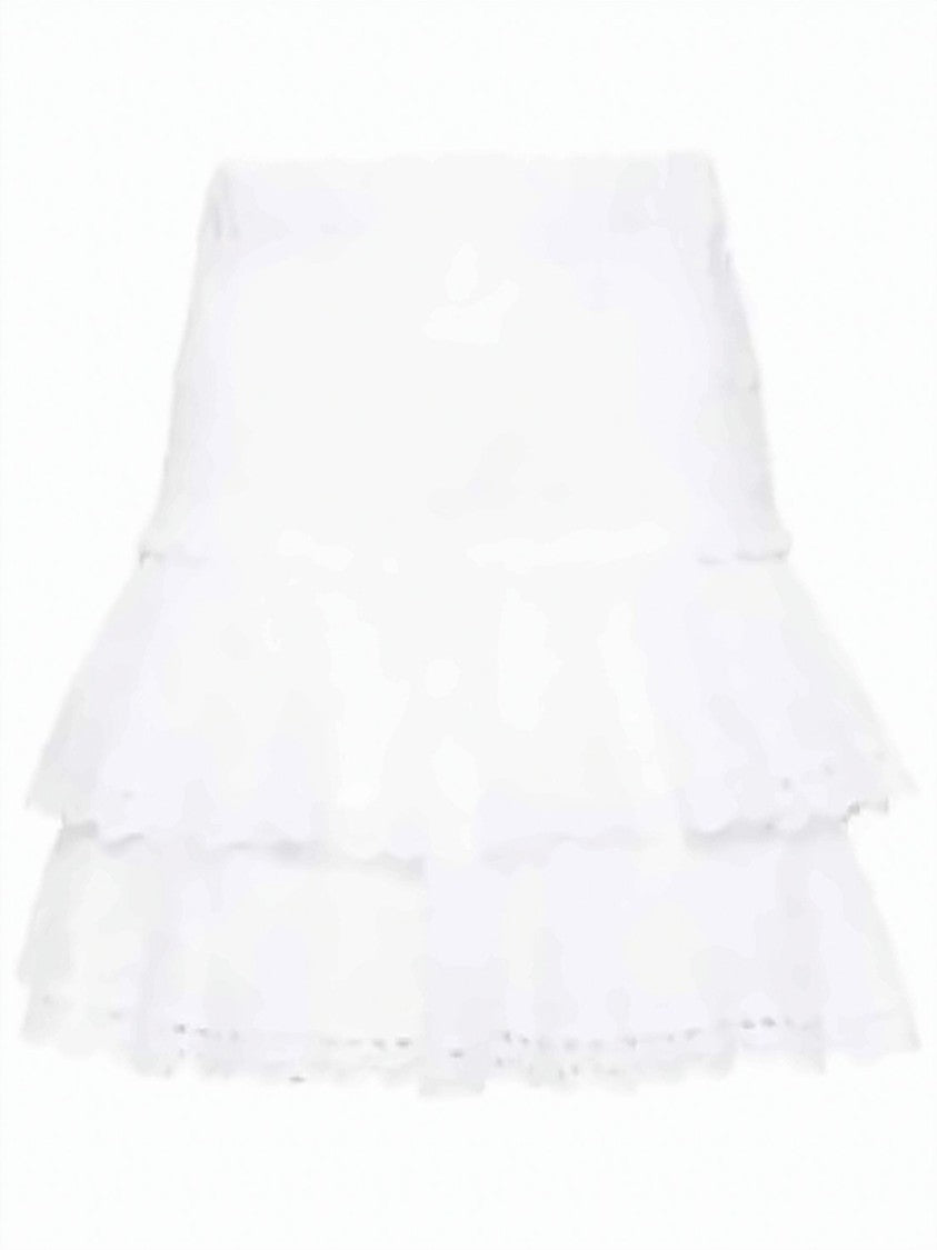 Isabel Marant Tiered White Midi Skirt With Lace Trim