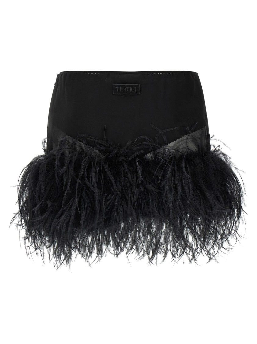 The Attico Semi-Transparent Georgette Feather Mini Skirt