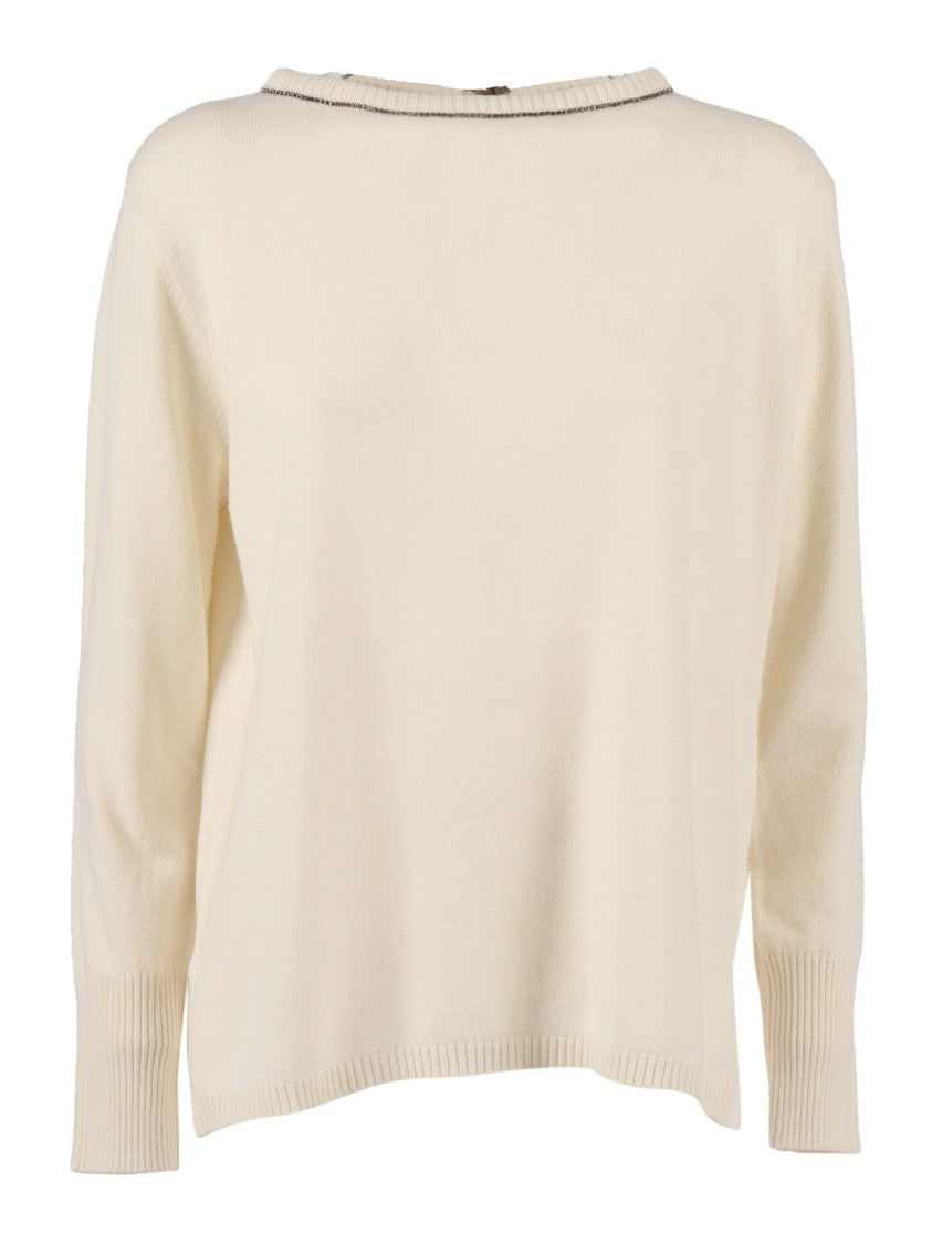 Kangra Cashmere Boat Neck Knit Top With Intricate Trim