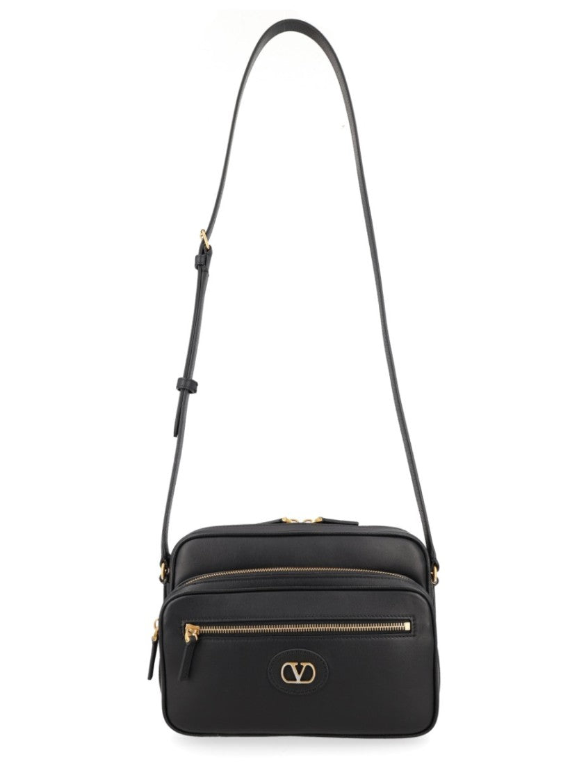 Valentino Garavani Rectangular Leather Shoulder Bag With Metallic Logo Plaque