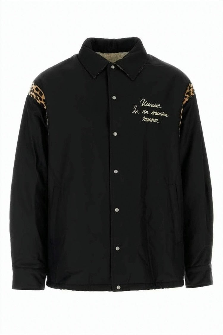 Visvim Bold Black Casual Jacket With Leopard Print Accents