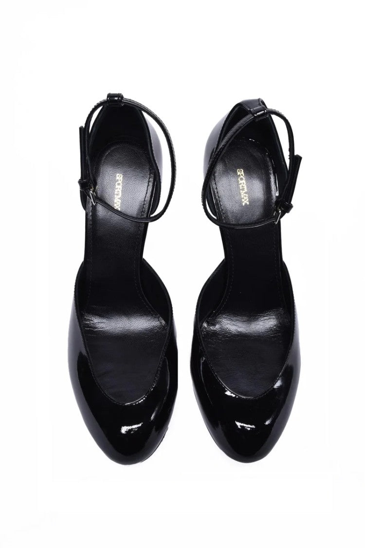 Sportmax Patent Leather Pump With Strap - Black