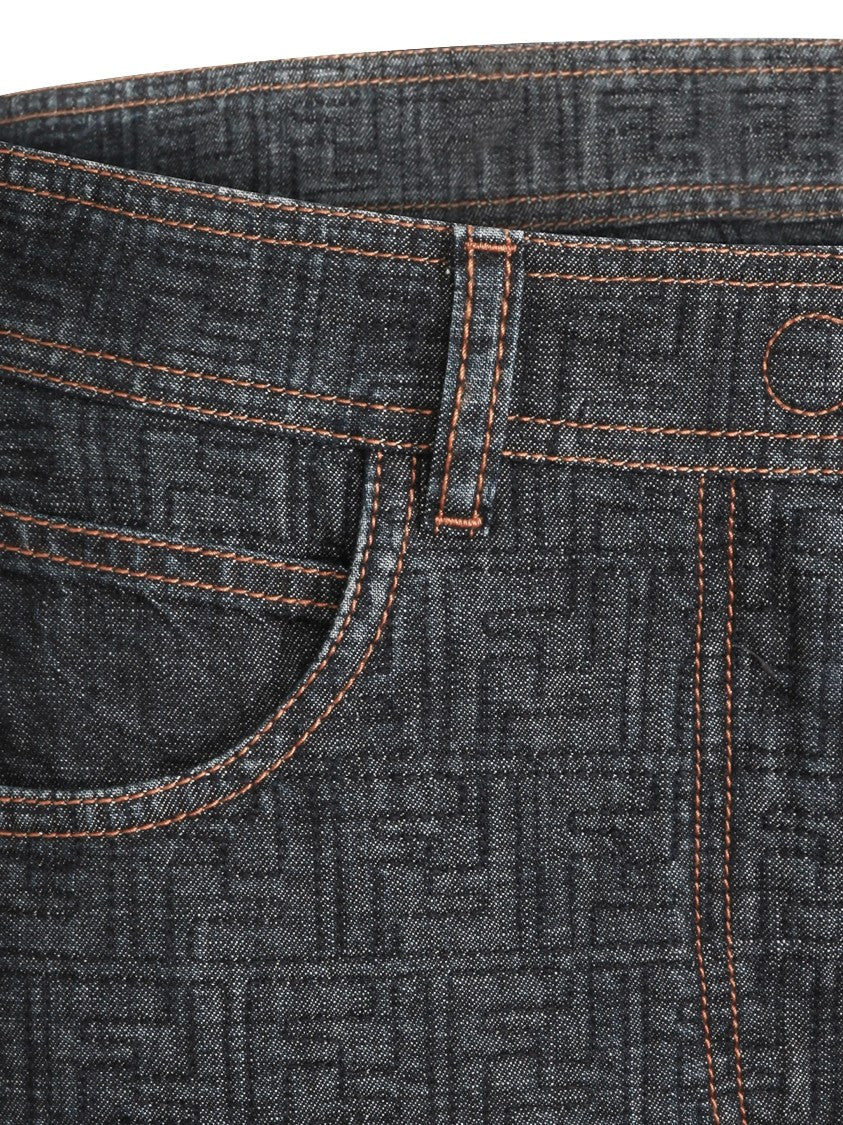 Fendi Gonna Ff Padded Denim Ff Monogram Skirt