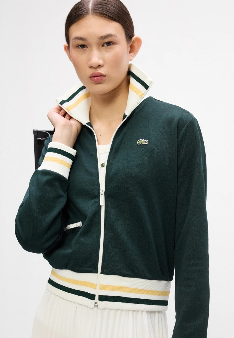 Lacoste Cropped Striped Trims Embroidered Logo Jacket