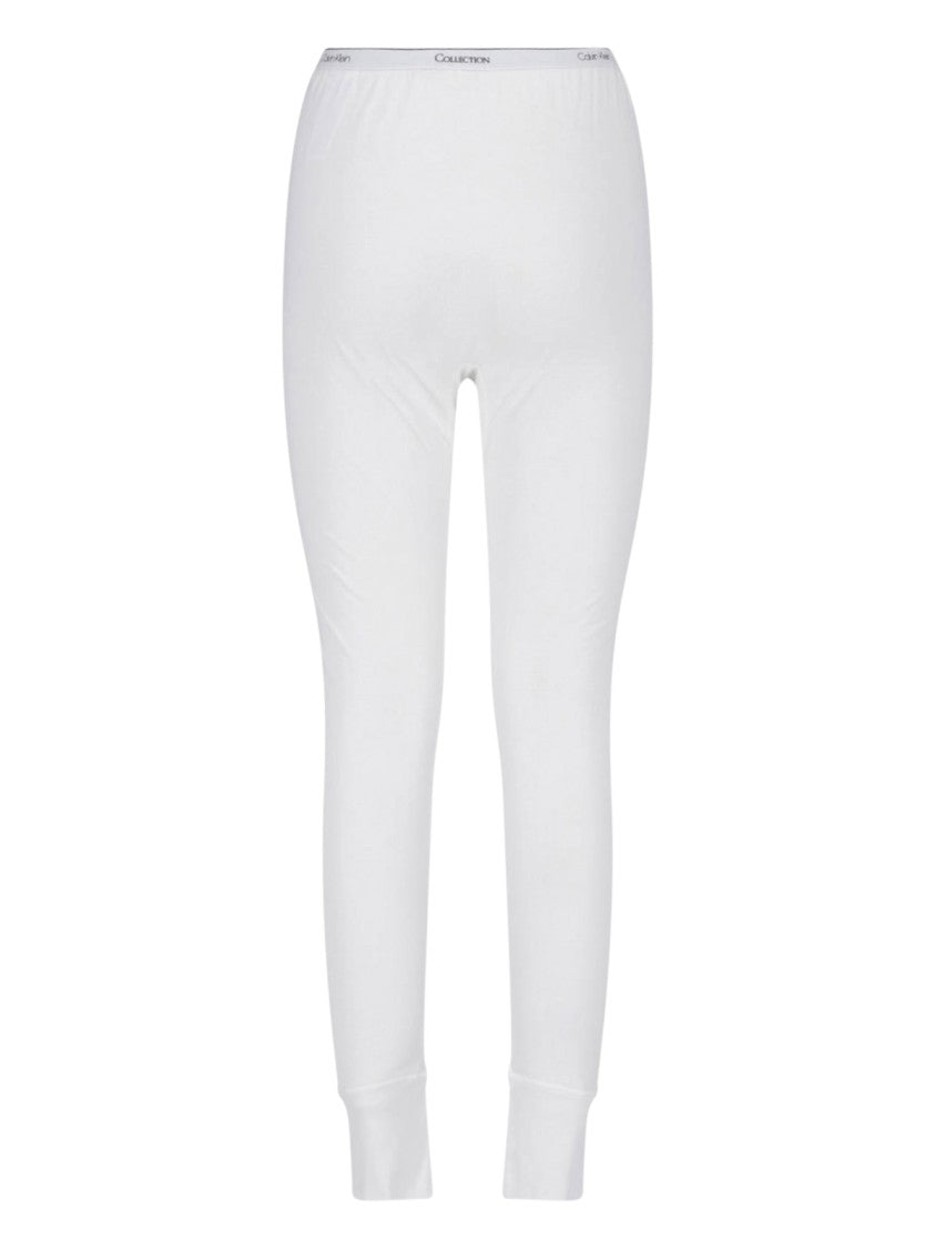Calvin Klein White Slim-Fit Ribbed Cuff Logo Trousers