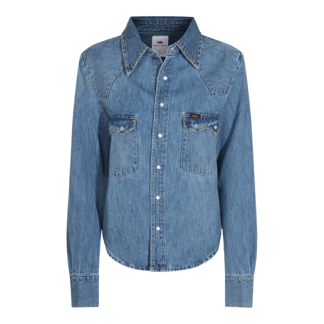 Lois Jeans Denim Shirt With Metallic Studs And Flap Pockets