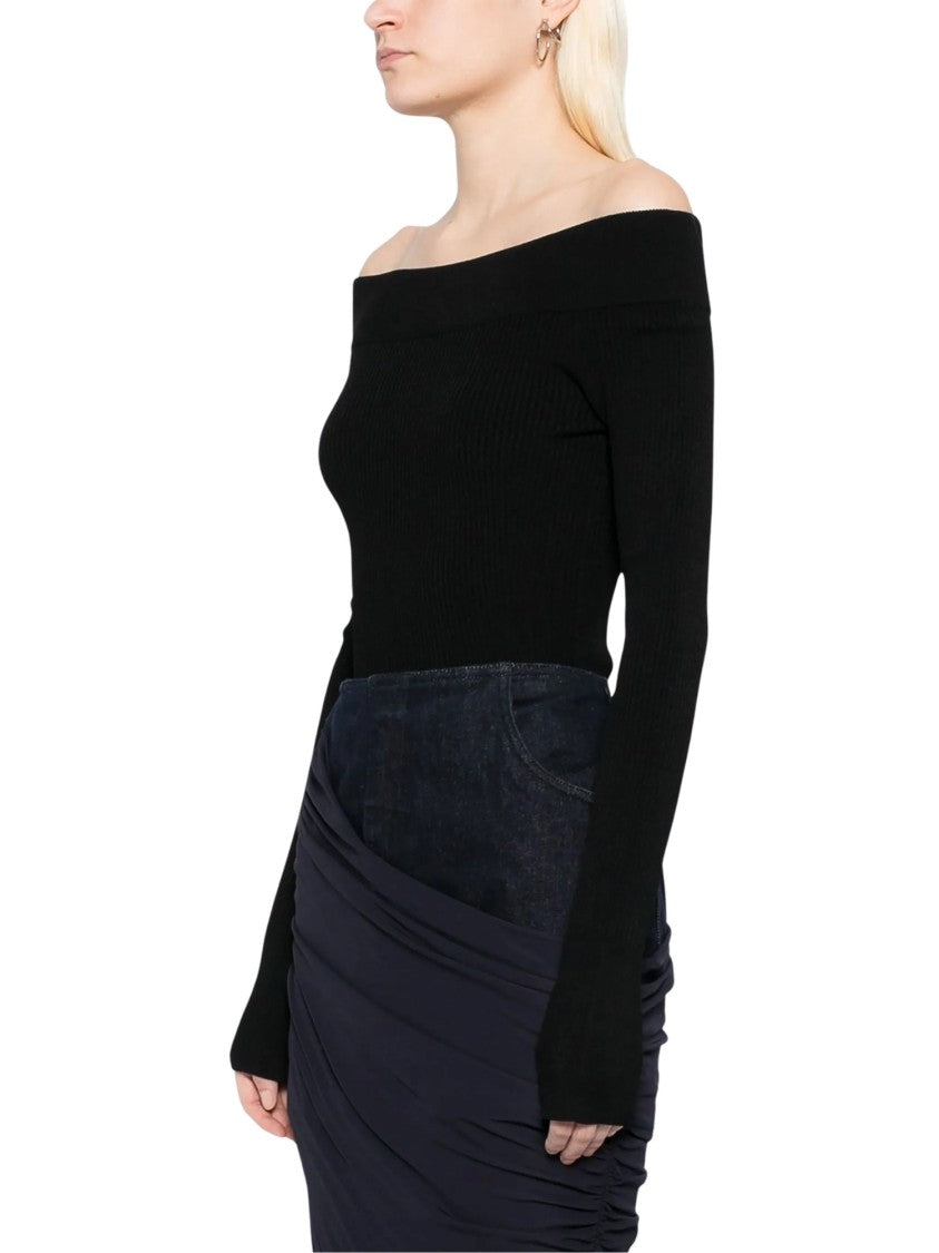 Alaïa Ribbed Texture Off-Shoulder Body Sculpting Top