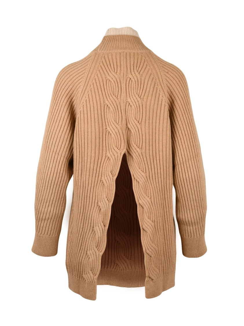 Max Mara Ribbed Knit Wool-Cashmere Turtleneck Sweater With Cable Back Design