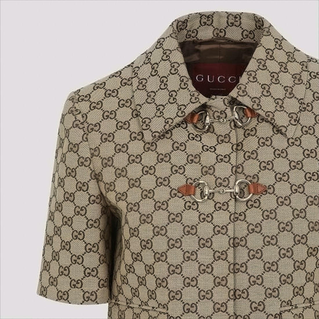 Gucci Boxy Silhouette Short-Sleeved Coat With Monogram Pattern