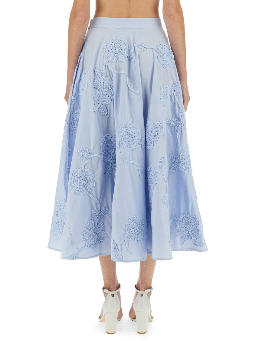 Rotate Birger Christensen Intricately Embroidered Floral Midi Skirt With High Waist