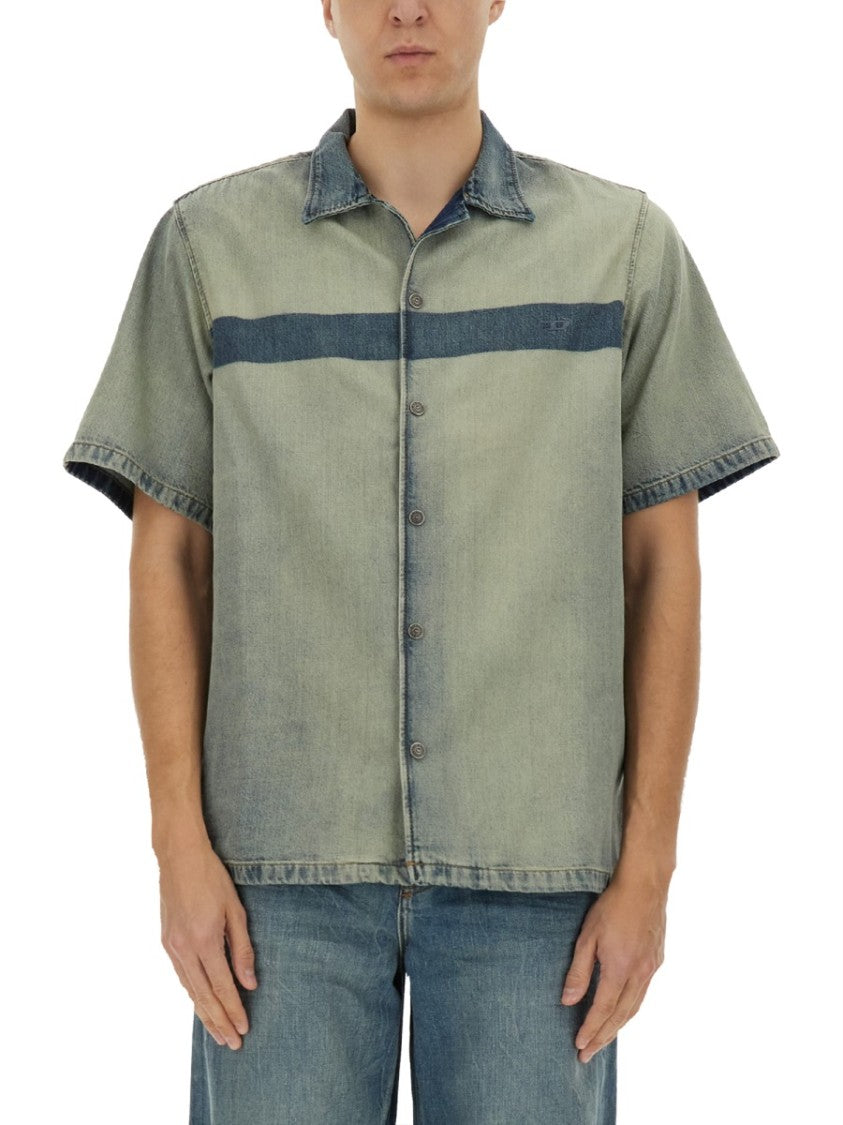 Diesel Short-Sleeved Relaxed Fit Shirt With Contrasting Stripe